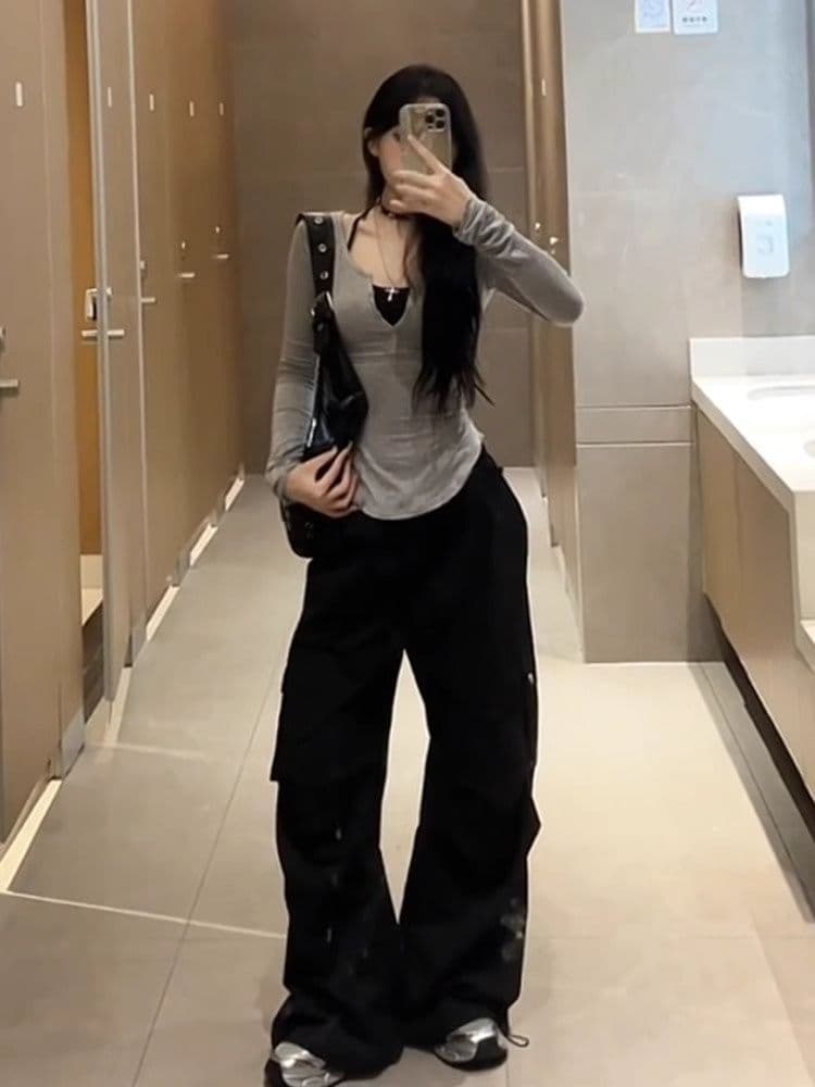 1 1 모달 200그램 디자인 센스 작은 대중 긴팔 티셔츠 달콤한 핫걸 외출용 몸매 가꾸기 슬림해 보이는 인사이드 잡아라. 의류 상세 이미지 2