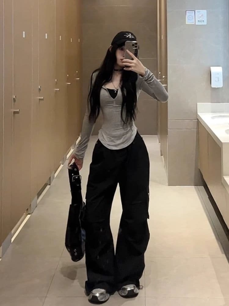 1 1 모달 200그램 디자인 센스 작은 대중 긴팔 티셔츠 달콤한 핫걸 외출용 몸매 가꾸기 슬림해 보이는 인사이드 잡아라. 의류 상세 이미지 5