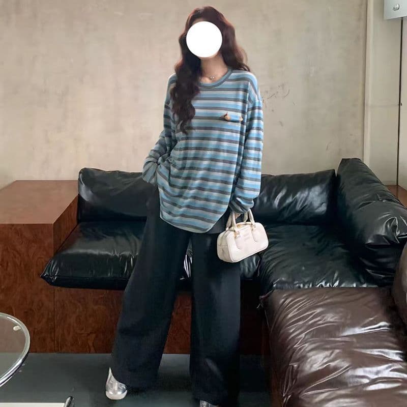 원본 원단 원본 솜씨 3 차원 강아지 스트라이프 긴팔 티셔츠 여성 상세 이미지 5