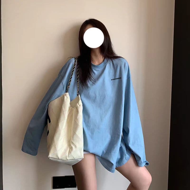 220 그램 순면 워싱 이후 패키지 전후 프린트 마 오래된 긴팔 티셔츠 남녀 이미지 4