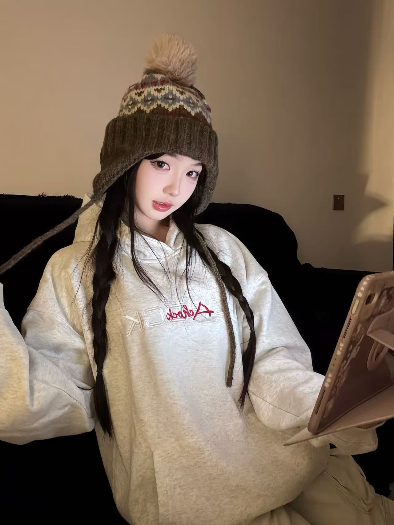 350 그램 좋은 품질 솜씨 원본 압력 라인 전후 자수 순수한 Mianhua 면 복합 후드 티 스웨터 상세 이미지 4