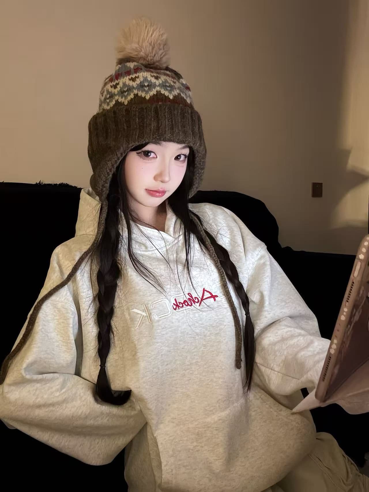350 그램 좋은 품질 솜씨 원본 압력 라인 전후 자수 순수한 Mianhua 면 복합 후드 티 스웨터 상세 이미지 5
