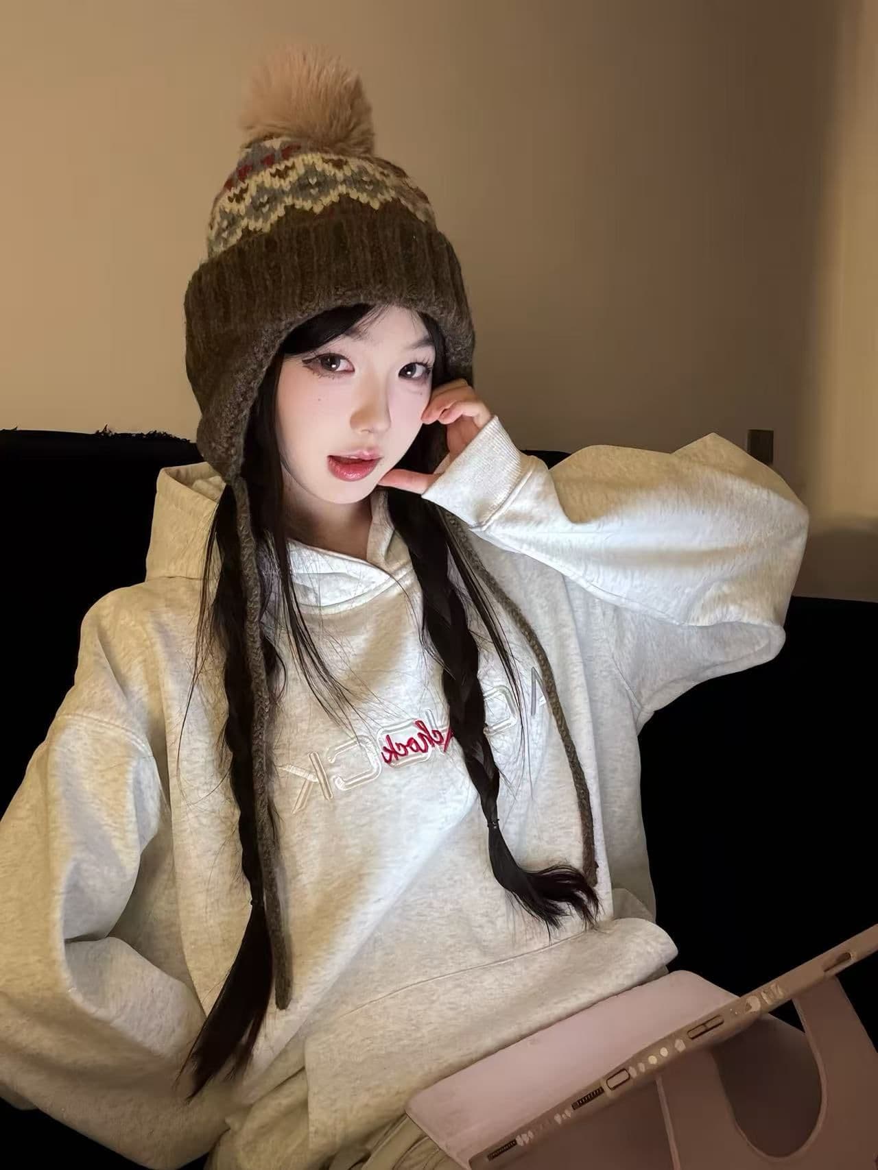 350 그램 좋은 품질 솜씨 원본 압력 라인 전후 자수 순수한 Mianhua 면 복합 후드 티 스웨터 상세 이미지 6