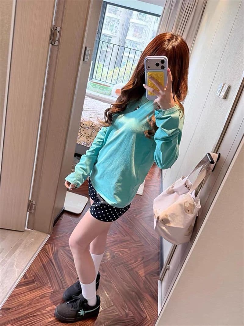원본 솜씨 주머니 광저우 순면 230 크 긴팔 티셔츠 여성 상세 이미지 6