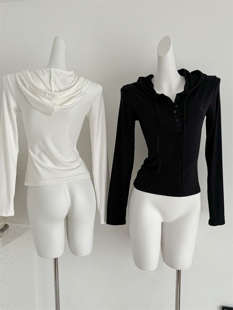 1 1 De 플러시 새로운 한 부서 착용 가져 가라. 캐주얼 여성 가을 겨울 후드 긴팔 티셔츠 몸매 가꾸기 슬림해 보이는 자외선 차단 화이트 맨위 상세 이미지 5