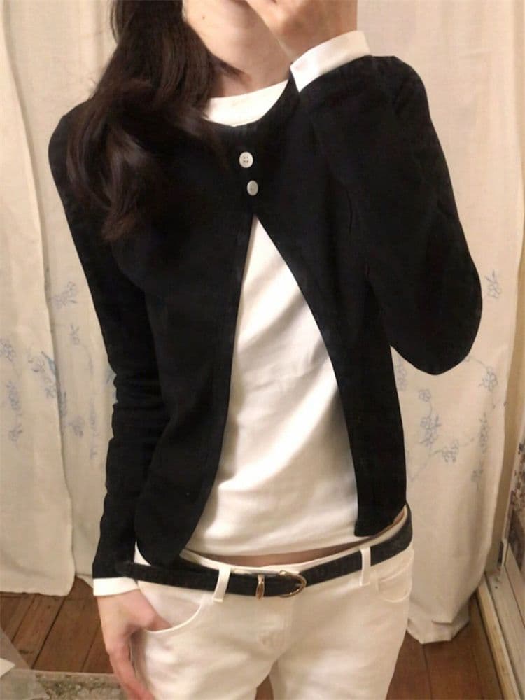 40 순면 한 스타일 배색 페이크 레이어드 긴팔 티셔츠 여성 가을 미니멀리즘 디자인 센스 몸매 가꾸기 슬림해 보이는 품격 맨위 상세 이미지 10
