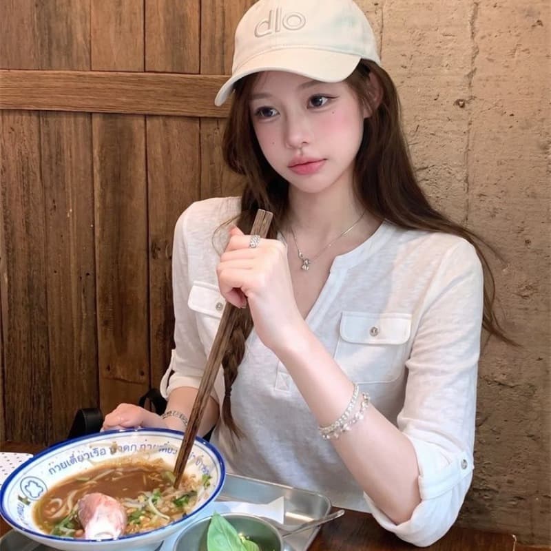 165 그램 눈꽃 면 직장 바람 패션 다용도 고급 센스 편안함 통기성 중간 소매 티셔츠 여성 가을 캐주얼 바람 맨위 이미지 5