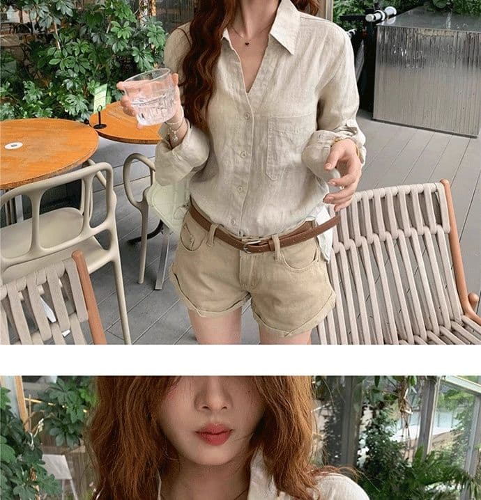 원본 솜씨 오래된 돈 바람 긴팔 셔츠 여성 의류 새로운 봄 여름 느슨함 디자인 센스 POLO 칼라 맨위 상세 이미지 14