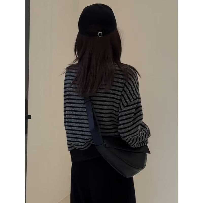 스트라이프 이른 가을 여성 코트 가을 겨울철 2026 새로운 올해 인기 폭발 한 부서 루즈핏 여성 쇼트 스타일 맨위 상세 이미지 1