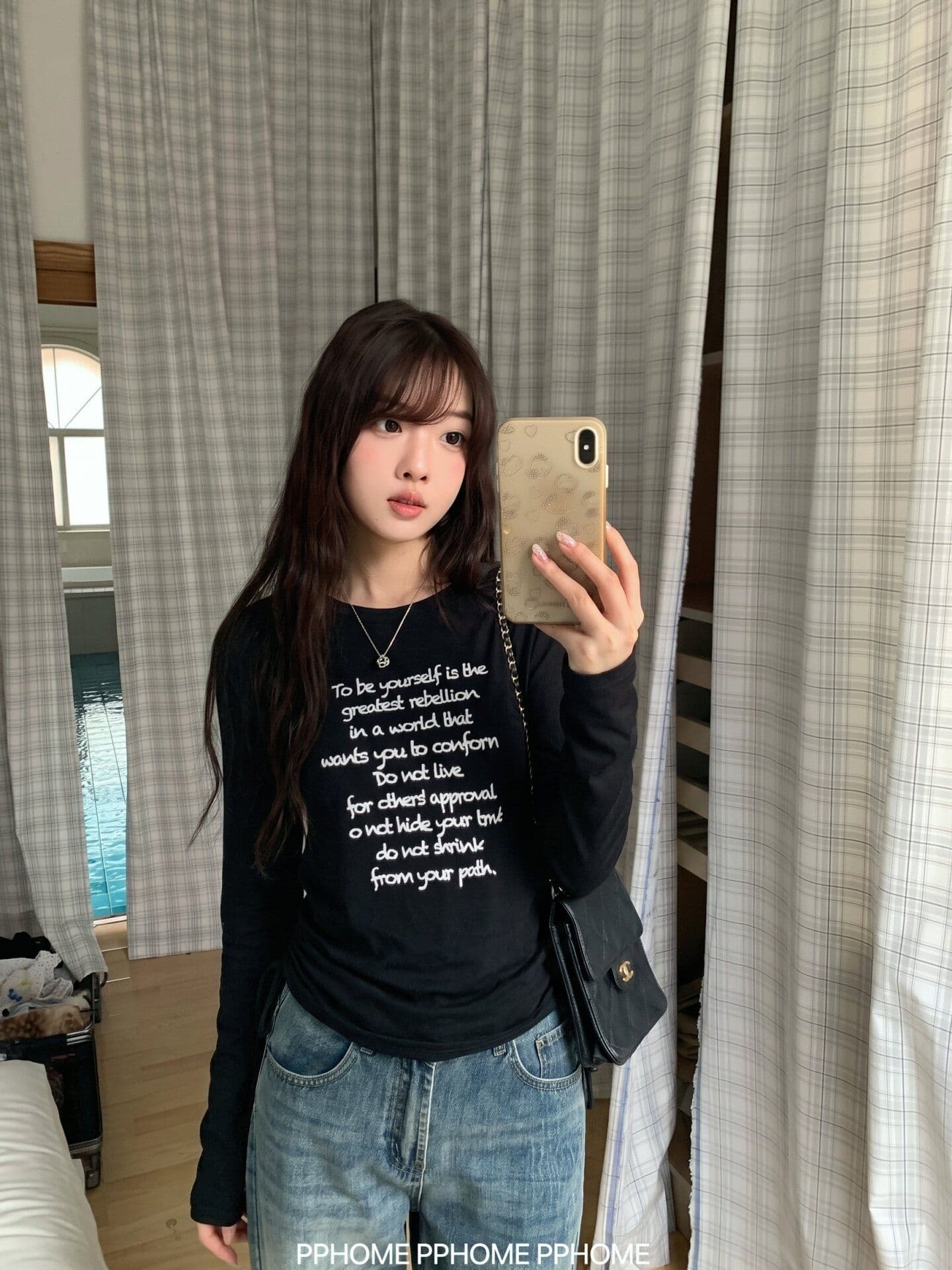 사람들 면 산소 느슨함 디자인 레이스업 펌프 로프 알파벳 프린트 긴팔 티셔츠 허리 수축 슬림해 보이는 맨위 상세 이미지 6