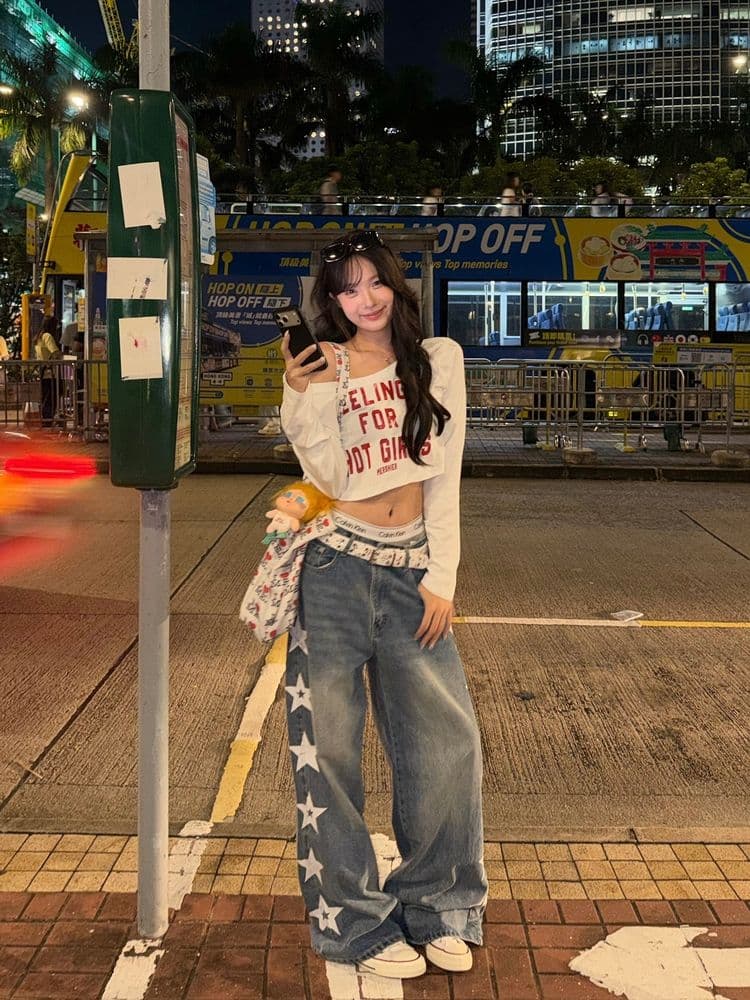 40 순면 아메리칸 알파벳 프린트 비스듬한 칼라 긴팔 티셔츠 여성 핫걸 슬림해 보이는 다용도 이슬 뼈의 통기성 짧은 맨위 이미지 4