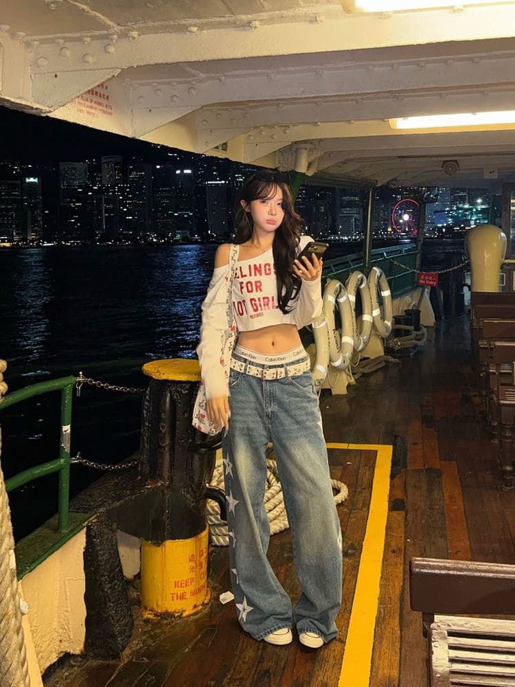 40 순면 아메리칸 알파벳 프린트 비스듬한 칼라 긴팔 티셔츠 여성 핫걸 슬림해 보이는 다용도 이슬 뼈의 통기성 짧은 맨위 상세 이미지 5