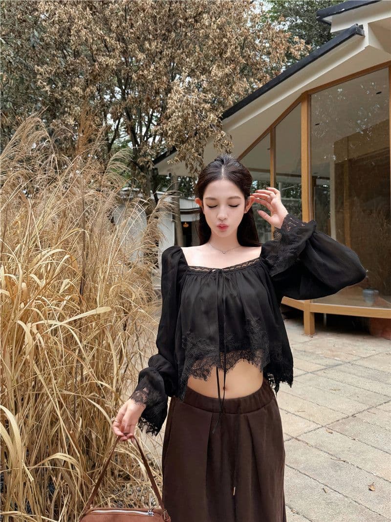 원본 품질 레이스 측면 패치워크 광장 칼라 나팔 긴팔 쉬폰 블라우스 가을 부드러운 쇼트 스타일 인형 셔츠 맨위 상세 이미지 23