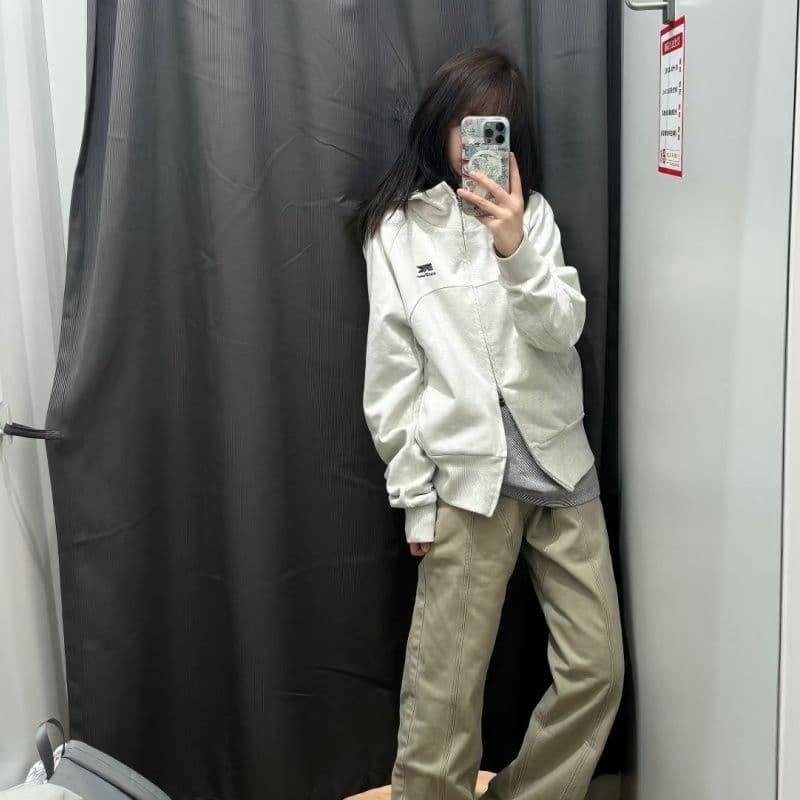 복합 원단 400g 자수 폴로 칼라 봄 가을 무거운 오픈 가디건 재킷 후드 커플 후드티 재킷 이미지 4