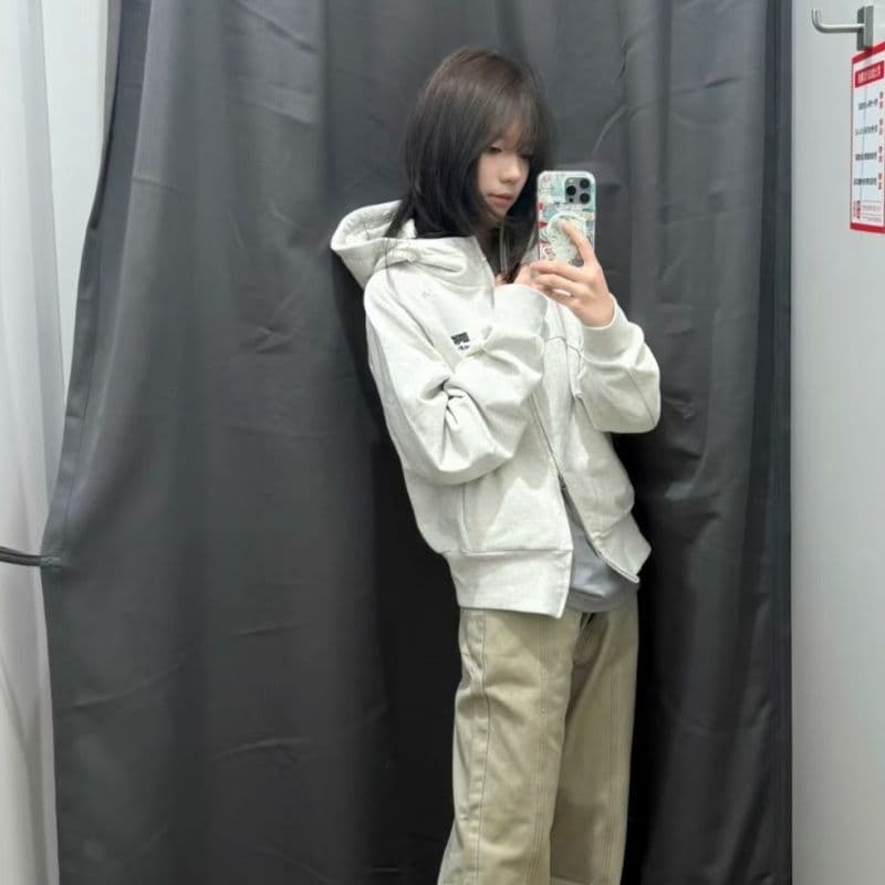 복합 원단 400g 자수 폴로 칼라 봄 가을 무거운 오픈 가디건 재킷 후드 커플 후드티 재킷 상세 이미지 10