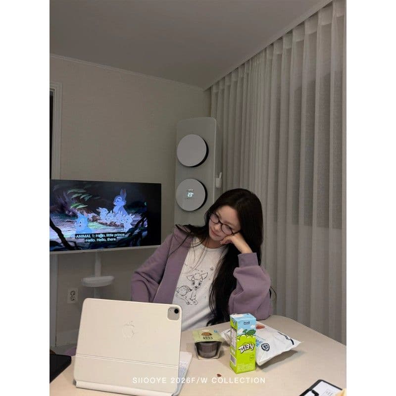siiooye 작은 사슴 플라크 면 100% 느슨함 센스 인쇄 하나 마키 연주 중 바닥 티셔츠 여성 가을 겨울 인사이드 가져 가라. 긴팔 맨위 이미지 3