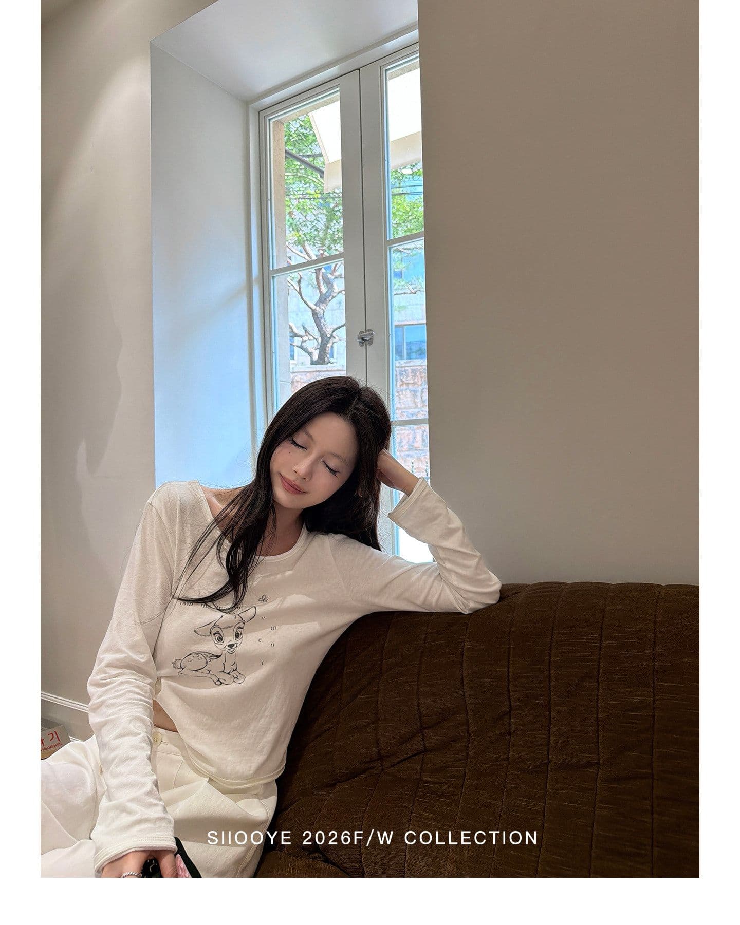 siiooye 작은 사슴 플라크 면 100% 느슨함 센스 인쇄 하나 마키 연주 중 바닥 티셔츠 여성 가을 겨울 인사이드 가져 가라. 긴팔 맨위 상세 이미지 13