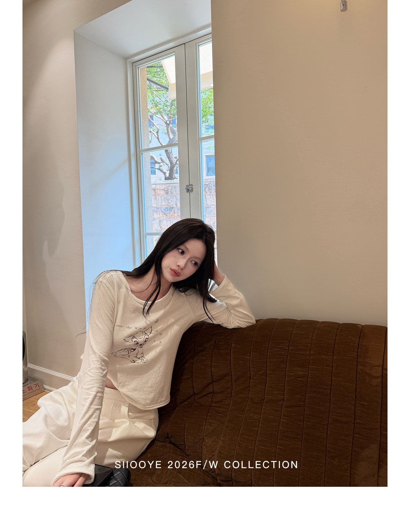 siiooye 작은 사슴 플라크 면 100% 느슨함 센스 인쇄 하나 마키 연주 중 바닥 티셔츠 여성 가을 겨울 인사이드 가져 가라. 긴팔 맨위 상세 이미지 14