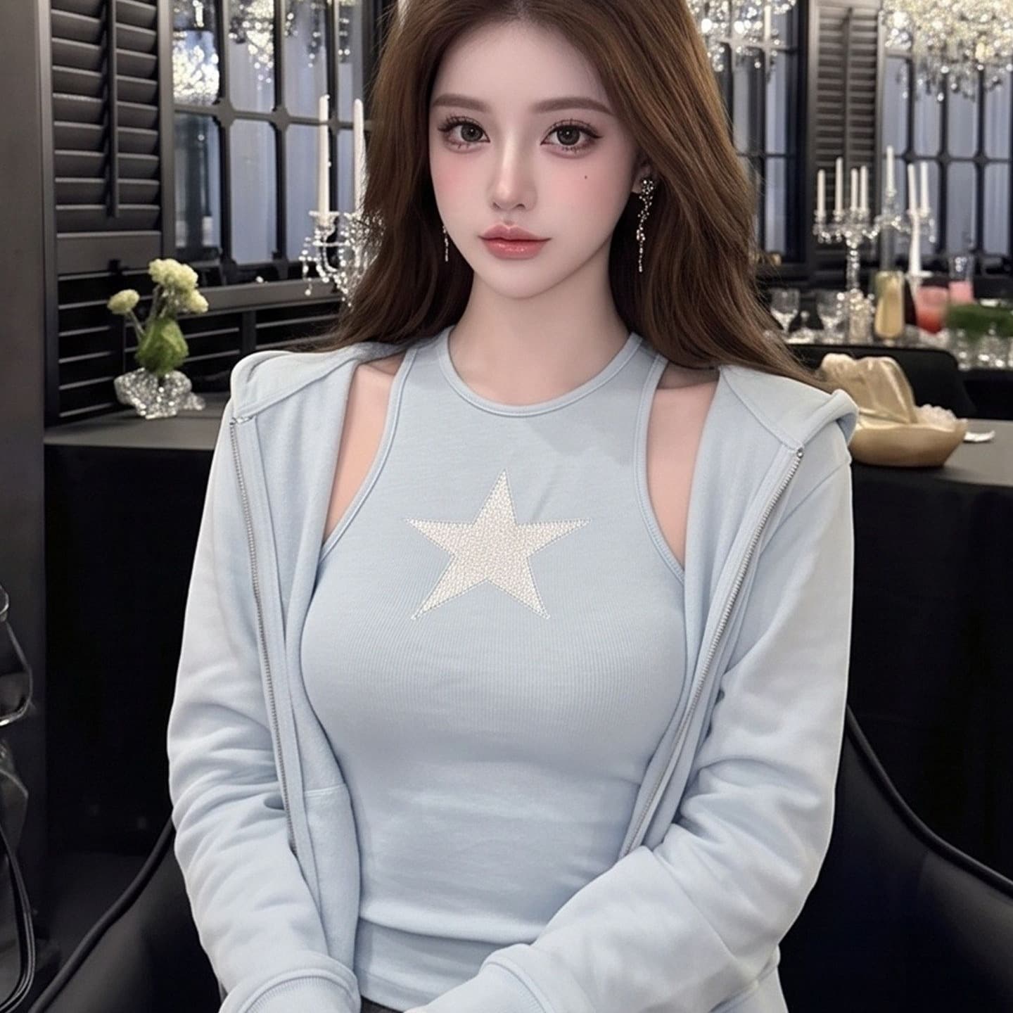 260 그램 사람들 면 별 프린트 조끼 후드 지퍼 카디건 코트 투피스 세트 가을 핫걸 세트 맨위 이미지 5