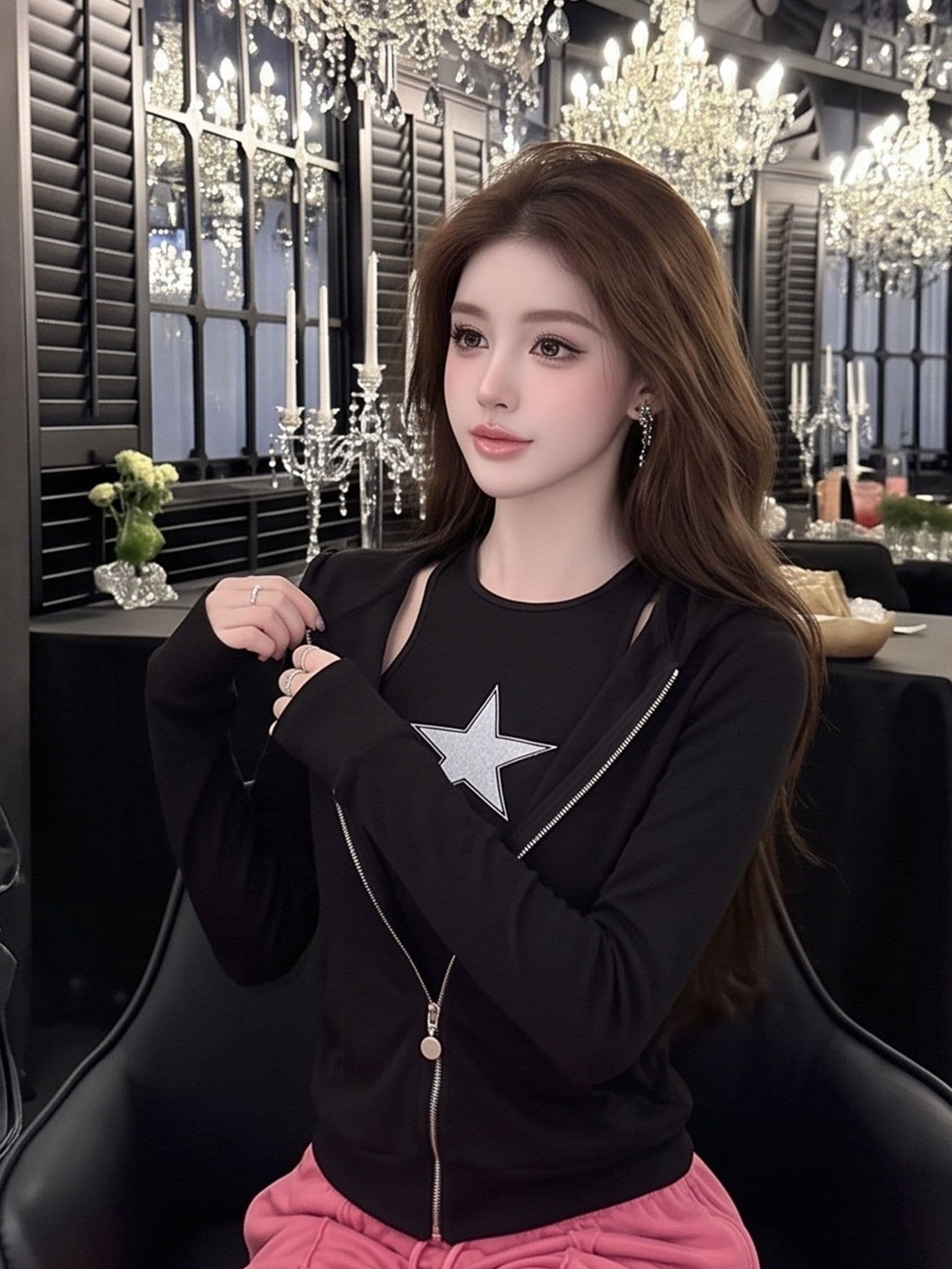 260 그램 사람들 면 별 프린트 조끼 후드 지퍼 카디건 코트 투피스 세트 가을 핫걸 세트 맨위 상세 이미지 6