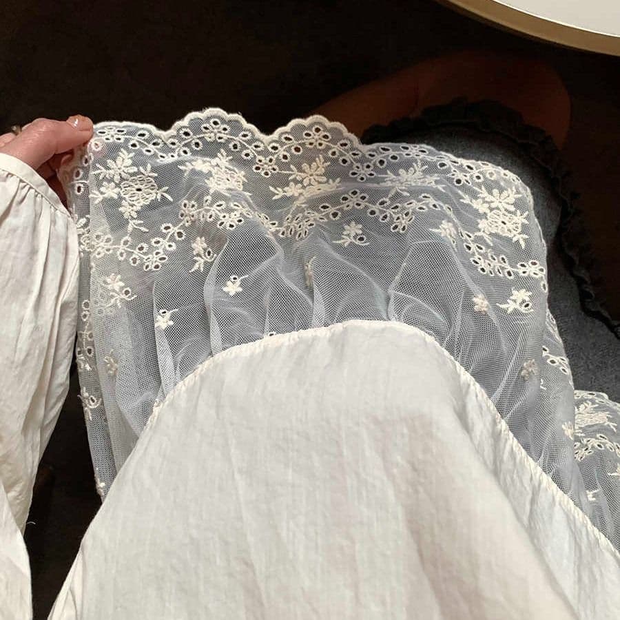 면 달콤함 레이스 조각 거품 소매 레이스 칼라 여성 셔츠 가을 패션 연령 감소 루즈핏 치마 맨위 이미지 5