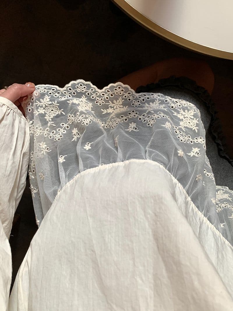 면 달콤함 레이스 조각 거품 소매 레이스 칼라 여성 셔츠 가을 패션 연령 감소 루즈핏 치마 맨위 상세 이미지 2