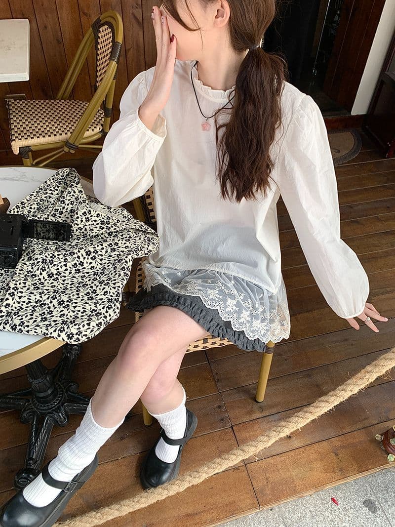 면 달콤함 레이스 조각 거품 소매 레이스 칼라 여성 셔츠 가을 패션 연령 감소 루즈핏 치마 맨위 상세 이미지 9