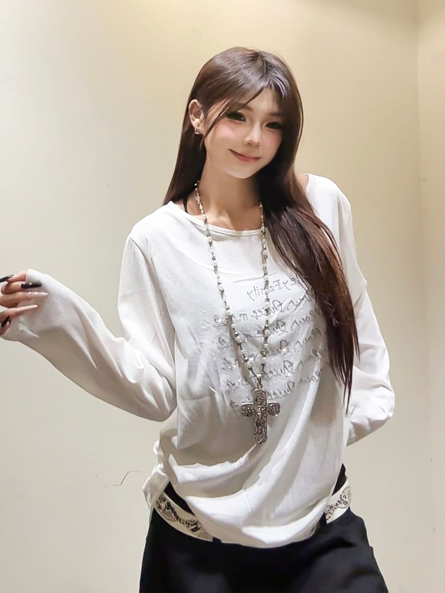 원본 품질 외국 가스 느긋한 바람 알파벳 핫픽스 긴팔 맨위 자외선 차단 블라우스 이미지 3