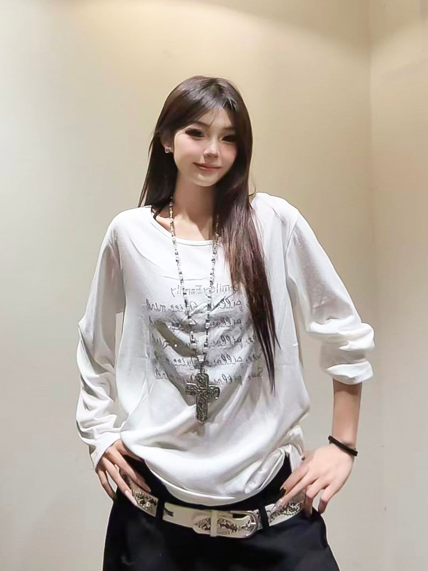 원본 품질 외국 가스 느긋한 바람 알파벳 핫픽스 긴팔 맨위 자외선 차단 블라우스 상세 이미지 11
