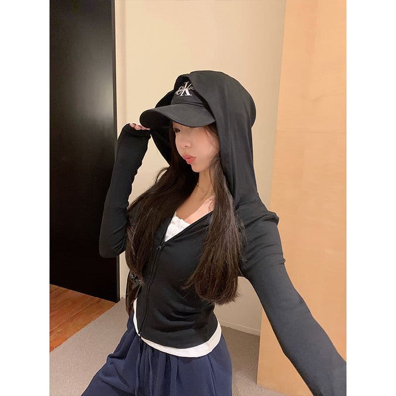 아메리칸 레트로 더블 지퍼 후드 티 스웨터 가을 새로운 긴팔 맨위 몸매 가꾸기 슬림해 보이는 오픈 가디건 여성 코트 상세 이미지 3