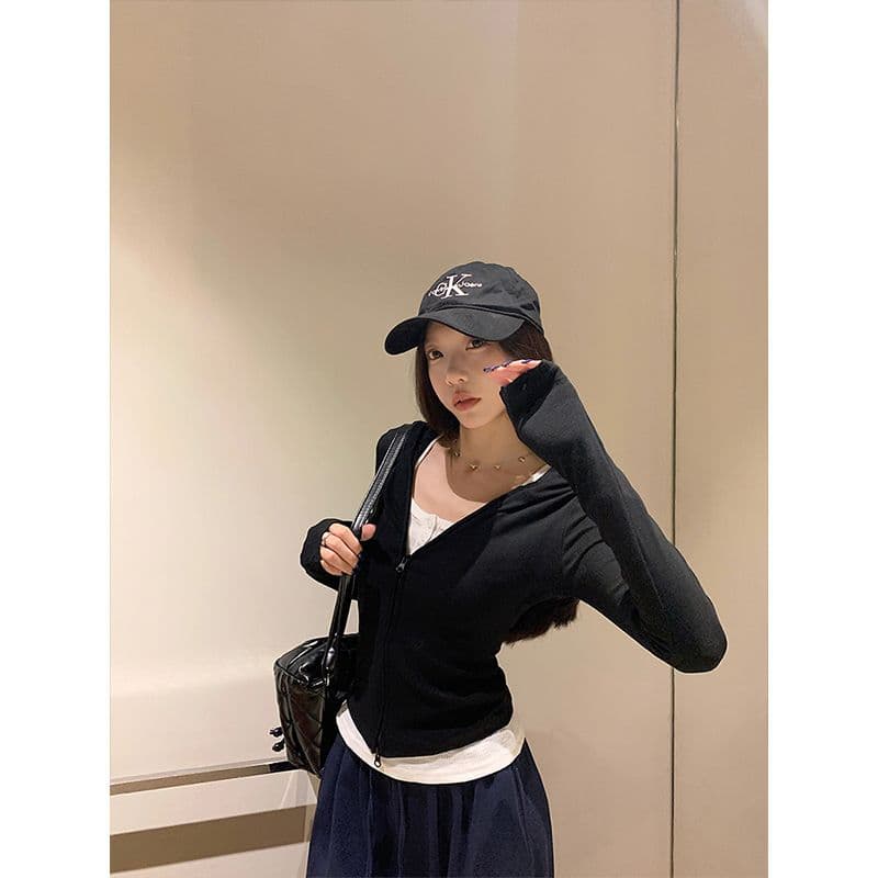 아메리칸 레트로 더블 지퍼 후드 티 스웨터 가을 새로운 긴팔 맨위 몸매 가꾸기 슬림해 보이는 오픈 가디건 여성 코트 상세 이미지 6