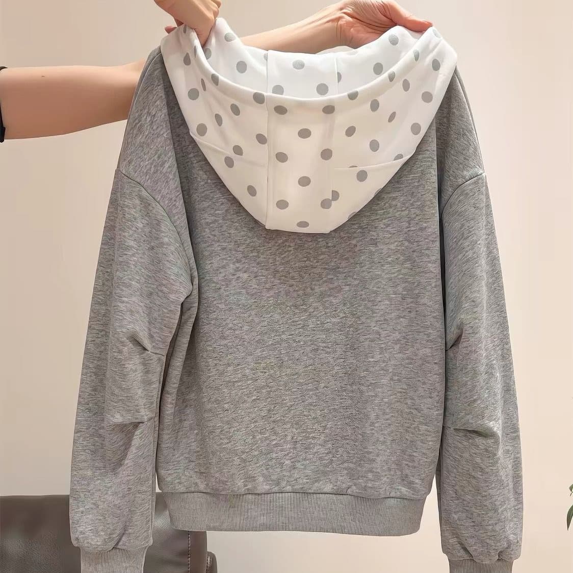 얇은 스타일 원본 초대형 모자 리본 프린트 순수한 Mianhua 면 복합 후드티 여성 이미지 5