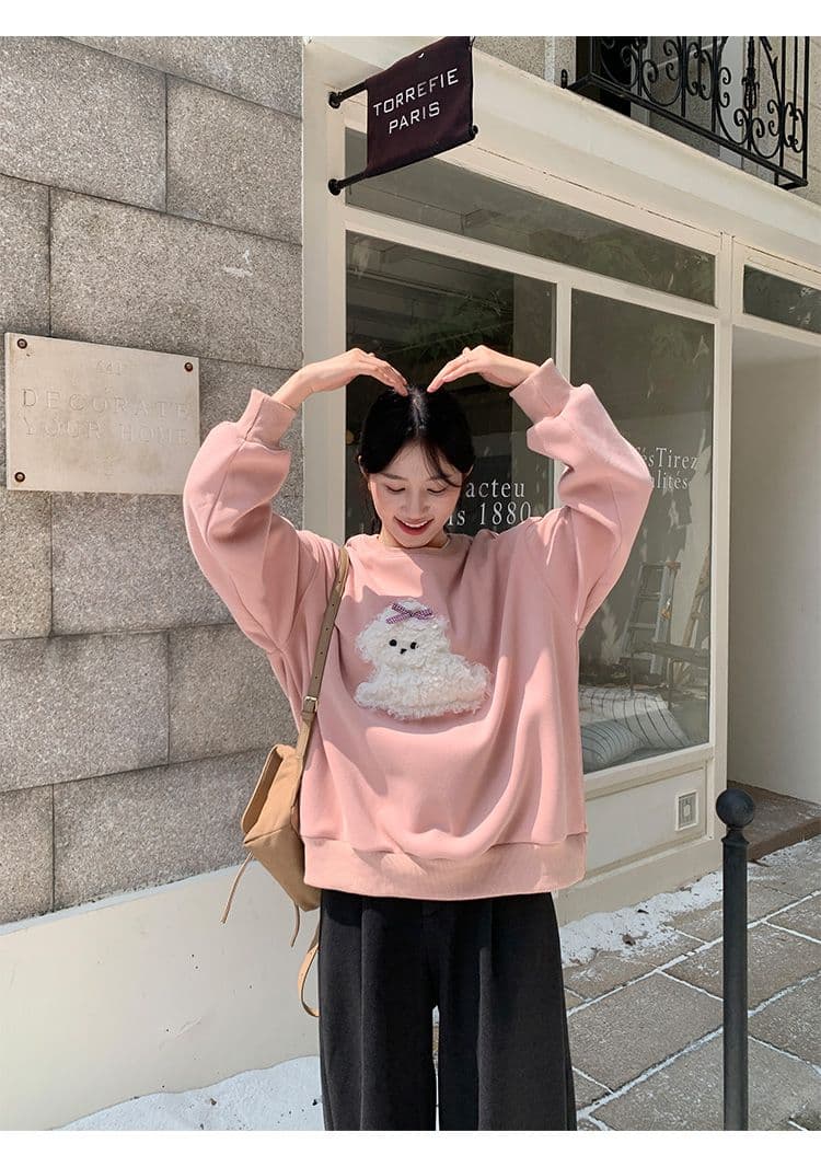 이후 테두리 원본 품질 순면 두꺼운 복합 비 반사 원단 가을 겨울 긴팔 티셔츠 여성 상세 이미지 4
