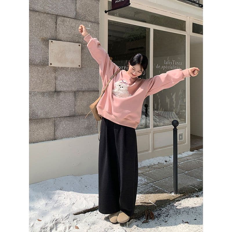 이후 테두리 원본 품질 순면 두꺼운 복합 비 반사 원단 가을 겨울 긴팔 티셔츠 여성 상세 이미지 8