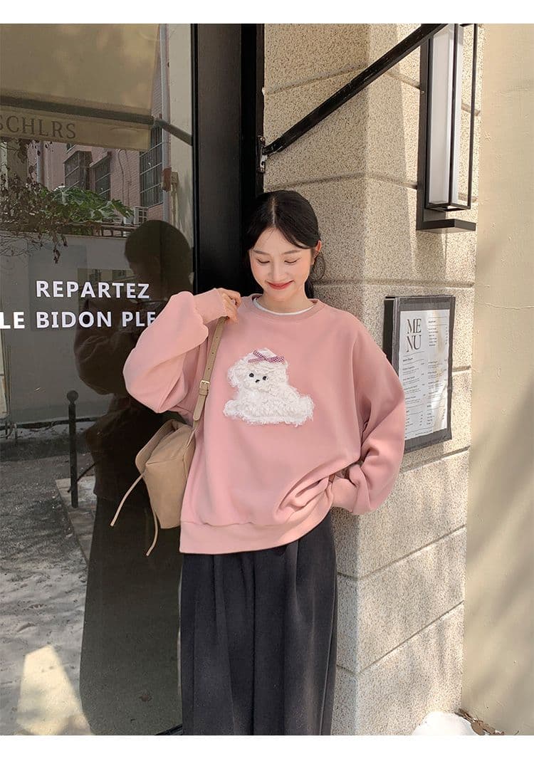 이후 테두리 원본 품질 순면 두꺼운 복합 비 반사 원단 가을 겨울 긴팔 티셔츠 여성 상세 이미지 13