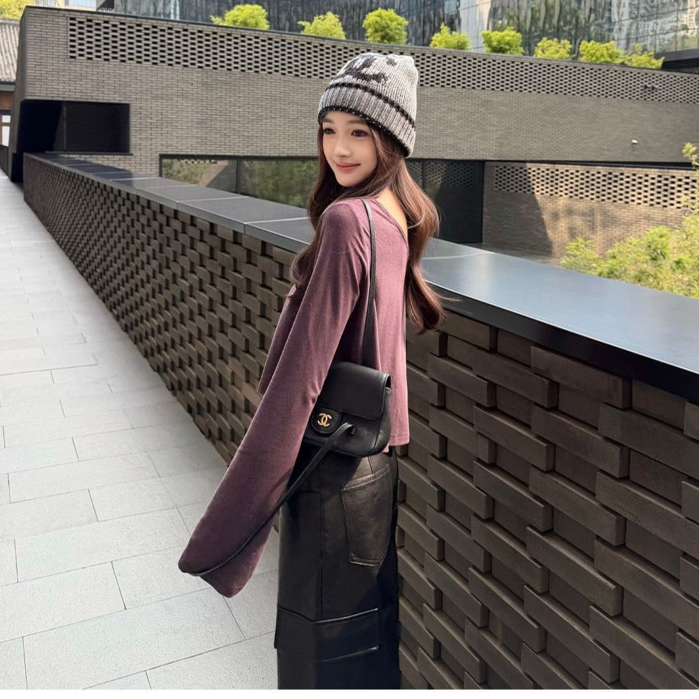 원본 사람들 면 260 그램 산소 센스 티셔츠 불규칙 오프숄더 핫걸 쇼트 스타일 도루 센스 긴팔 맨위 이미지 5