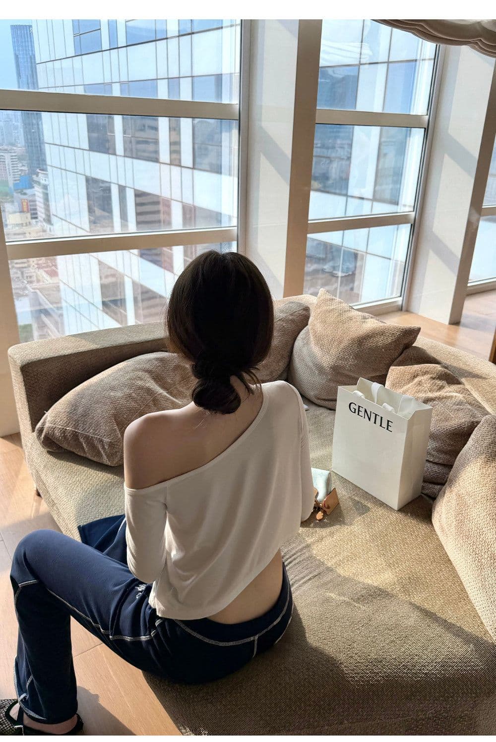 원본 사람들 면 260 그램 산소 센스 티셔츠 불규칙 오프숄더 핫걸 쇼트 스타일 도루 센스 긴팔 맨위 상세 이미지 29