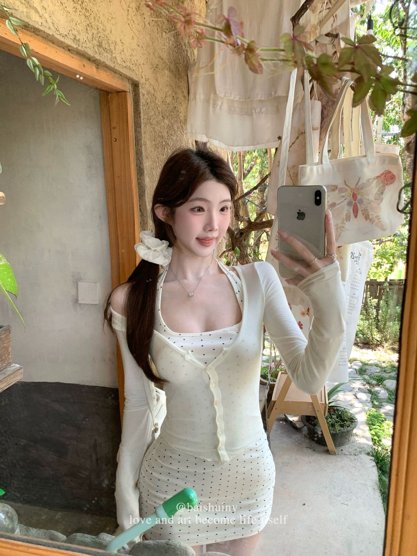 얇은 스타일 긴팔 오픈 가디건 여성 코트 가을 인사이드 가져 가라. 도트 무늬 행침 목 드레스 투피스 세트 상세 이미지 3