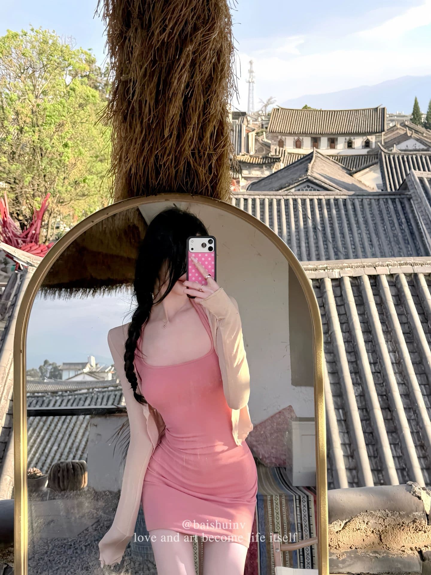 얇은 스타일 긴팔 오픈 가디건 여성 코트 가을 인사이드 가져 가라. 도트 무늬 행침 목 드레스 투피스 세트 상세 이미지 8