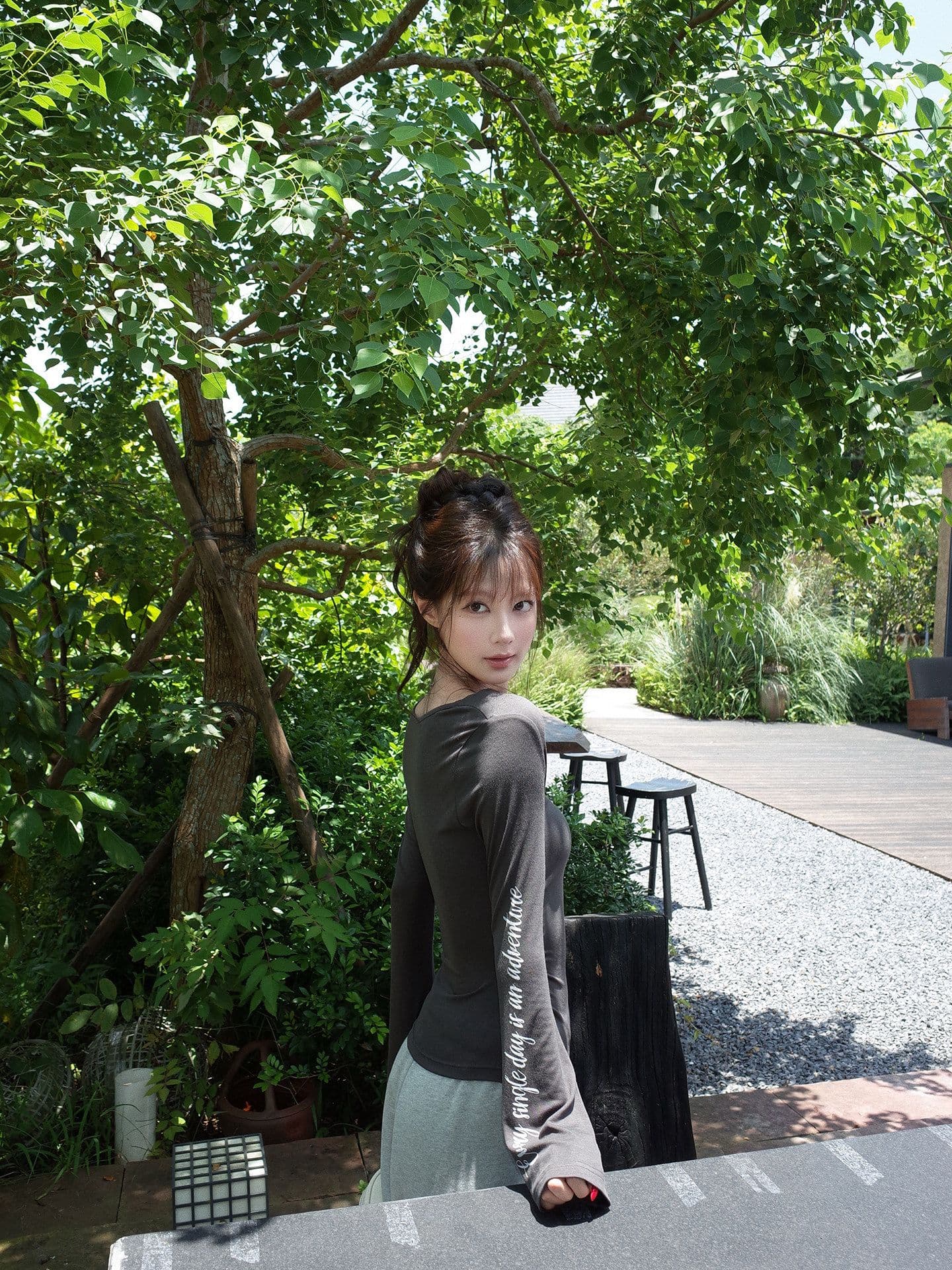 260 그램 사람들 면 나팔 소매 오프숄더 프린트 긴팔 티셔츠 여성 가을 한 부서 허리 수축 몸매 가꾸기 일상 캐주얼 맨위 상세 이미지 7