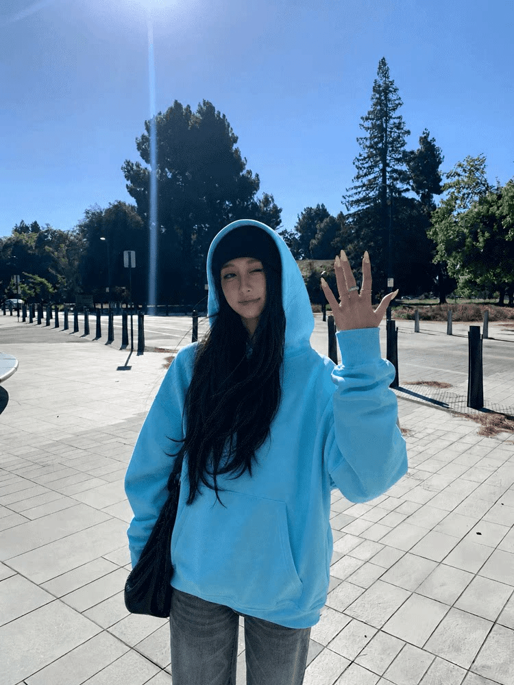 후아 면 복합 레이크 블루 색상 후드 티 스웨터 여성 가을 2026 느긋한 바람 느슨함 센스 긴팔 맨위 이미지 2