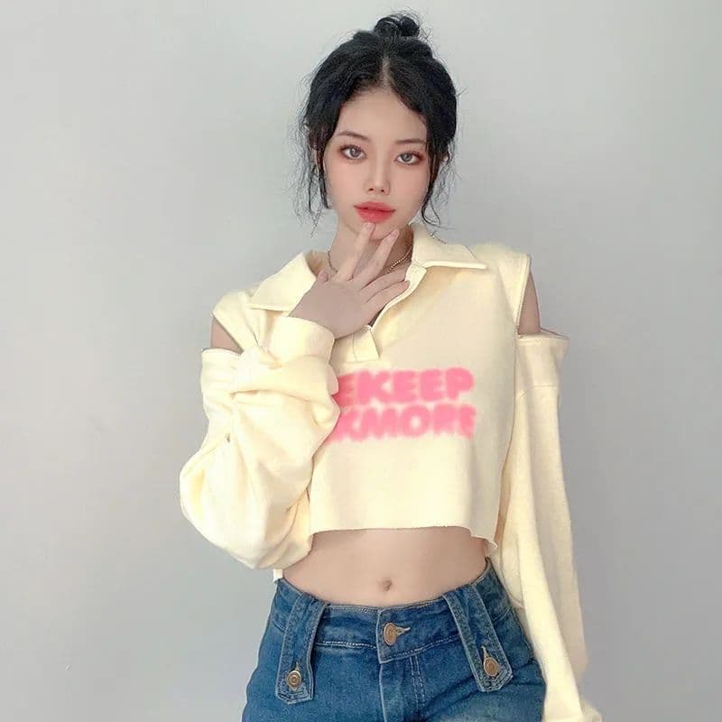 유럽과 미국 알파벳 프린트 루즈핏 후드티 여성 지퍼 오프숄더 슬림해 보이는 무용 핫걸 쇼트 스타일 맨위 상세 이미지 8
