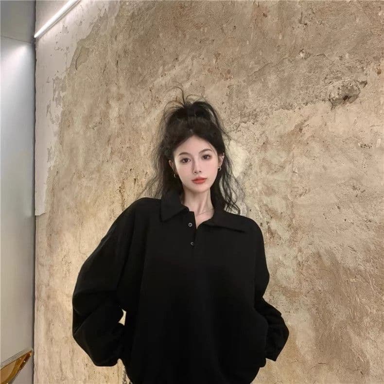 모방 면 대 물고기 규모 빅 사이즈 여성 의류 표지 배 느긋한 바람 긴팔 후드티 여성 가을 겨울 루즈핏 슬림해 보이는 맨위 이미지 4