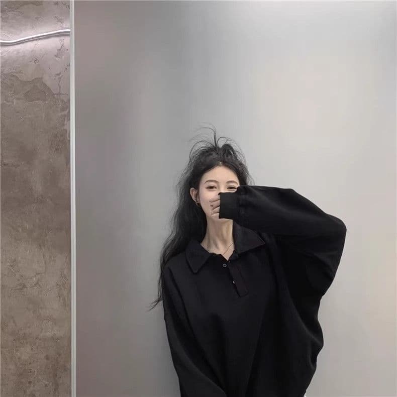 모방 면 대 물고기 규모 빅 사이즈 여성 의류 표지 배 느긋한 바람 긴팔 후드티 여성 가을 겨울 루즈핏 슬림해 보이는 맨위 상세 이미지 6