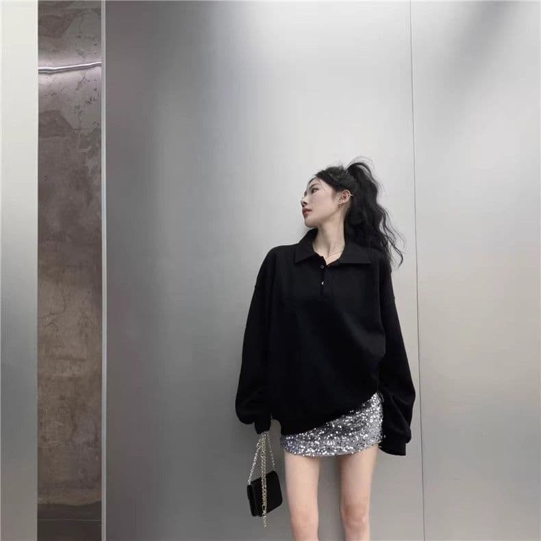 모방 면 대 물고기 규모 빅 사이즈 여성 의류 표지 배 느긋한 바람 긴팔 후드티 여성 가을 겨울 루즈핏 슬림해 보이는 맨위 상세 이미지 7