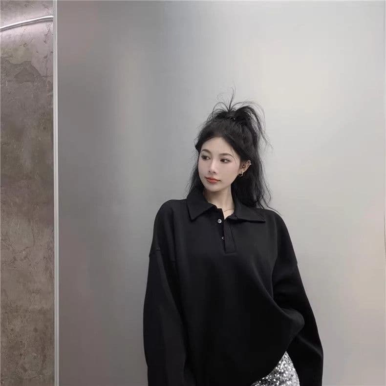 모방 면 대 물고기 규모 빅 사이즈 여성 의류 표지 배 느긋한 바람 긴팔 후드티 여성 가을 겨울 루즈핏 슬림해 보이는 맨위 상세 이미지 8