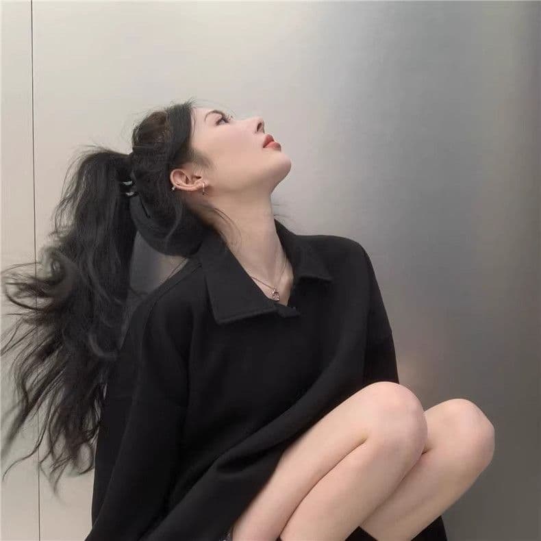 모방 면 대 물고기 규모 빅 사이즈 여성 의류 표지 배 느긋한 바람 긴팔 후드티 여성 가을 겨울 루즈핏 슬림해 보이는 맨위 상세 이미지 9