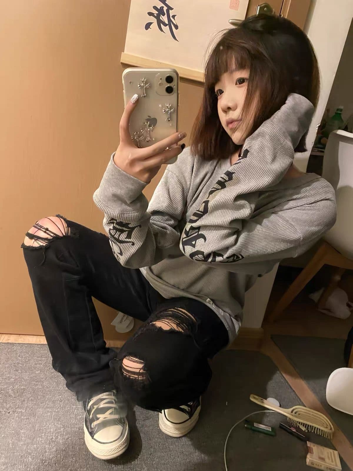 65 35 후아 남편 그리드 250그램 긴팔 티셔츠 여성 이미지 3