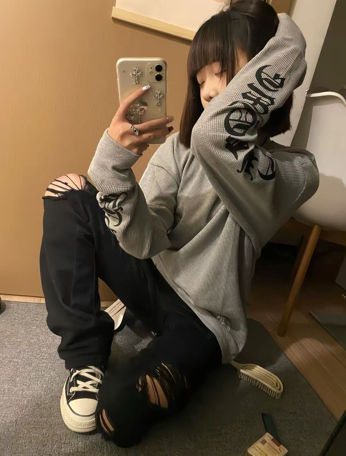 65 35 후아 남편 그리드 250그램 긴팔 티셔츠 여성
