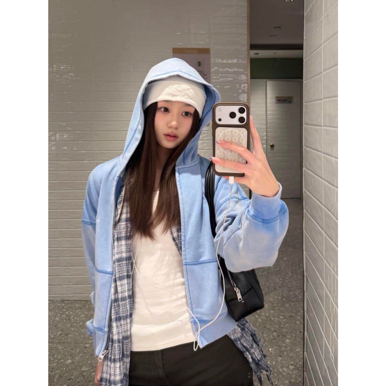 후아 면 복합 마 오래된 공예 4 개의 바늘 여섯 줄 이후 패키지 칼라 후드티 여성 파란색 카디건 코트 트렌디 이미지 4